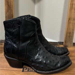 Justin Reba Ostrich Black Ankle Booties